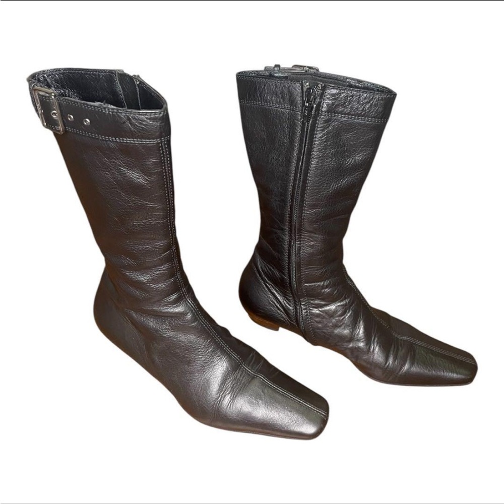 Gucci Tall Black Leather Boots - Women's - Black Size 5 w/ Buckle - Picture 3 of 6